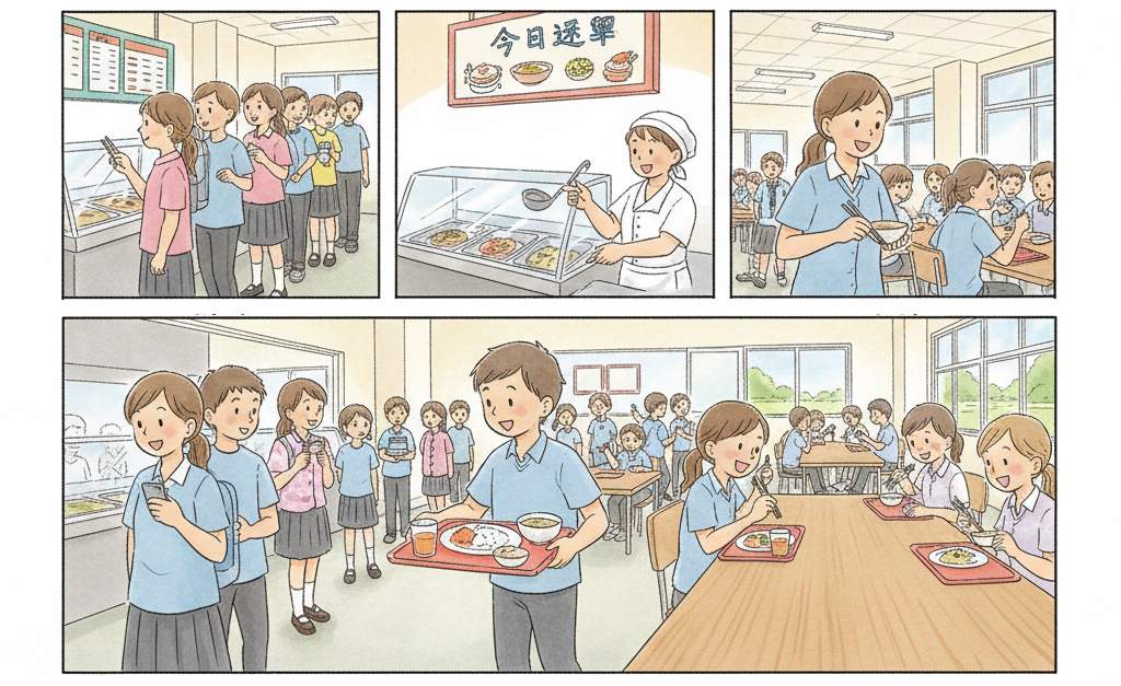 插图：食堂买食物